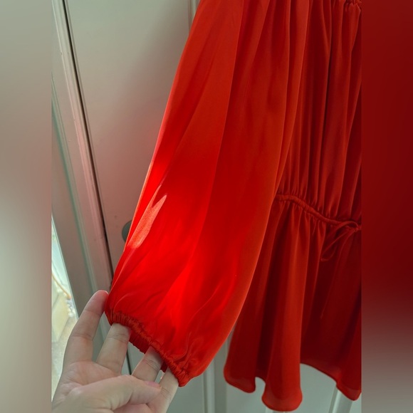 Lovers + Friends Red Satin Off-the-Shoulder Fit & Flare Dress Size Medium - Picture 7 of 8